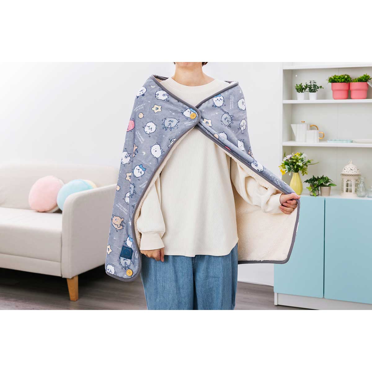 ナガノキャラクターズ あったか収納ポケット付き3WAYブランケット