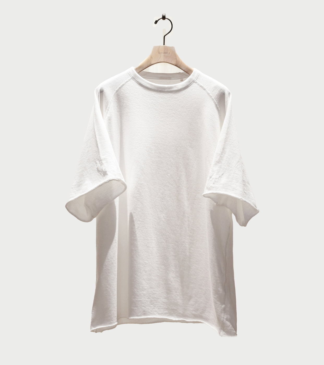 COMOLI LW コットン裏毛 半袖クルー , White – Navyblue