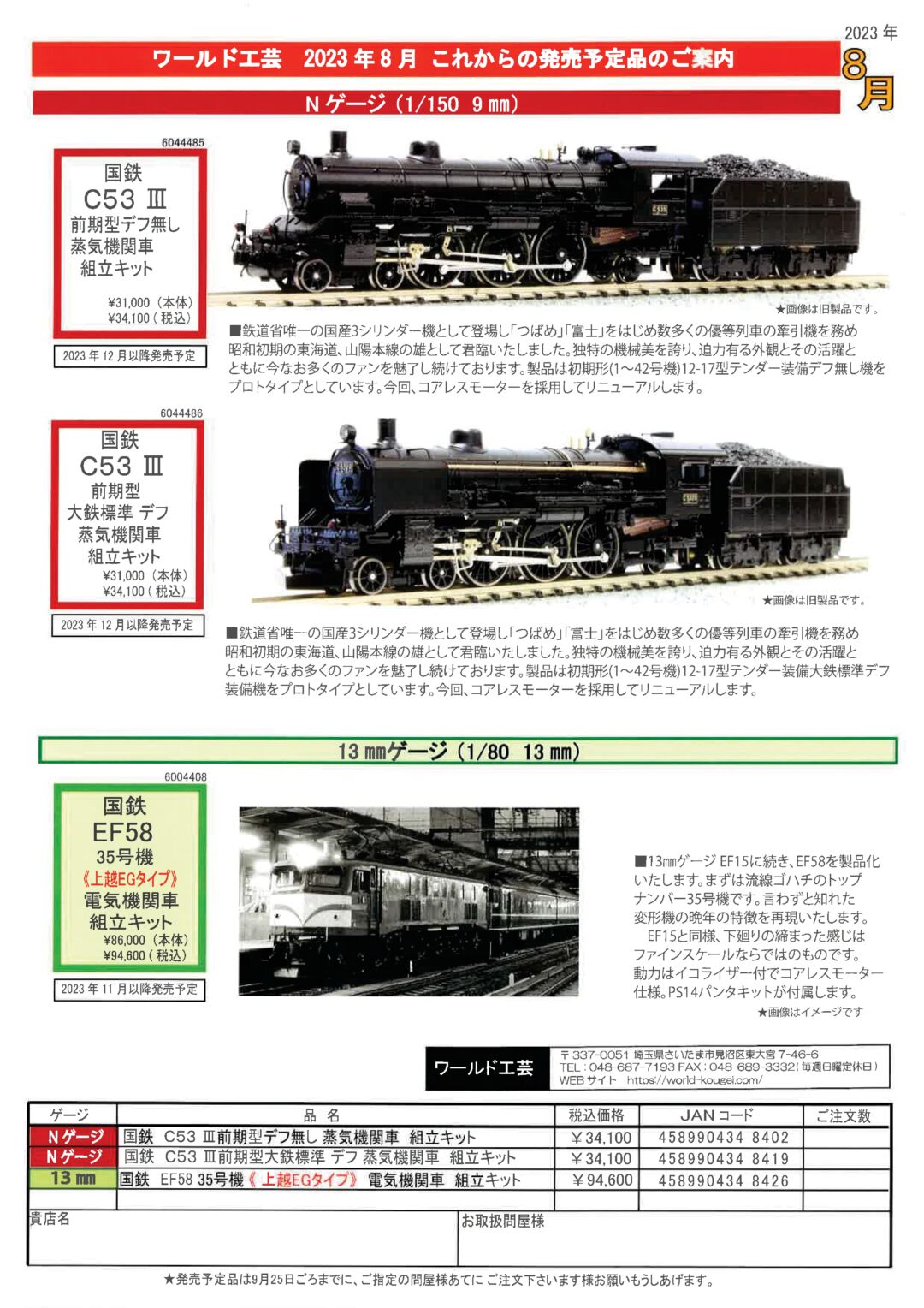 C62 3号蒸気機関車 1/150 トータルキット 未組み立て ワールド工芸 C62