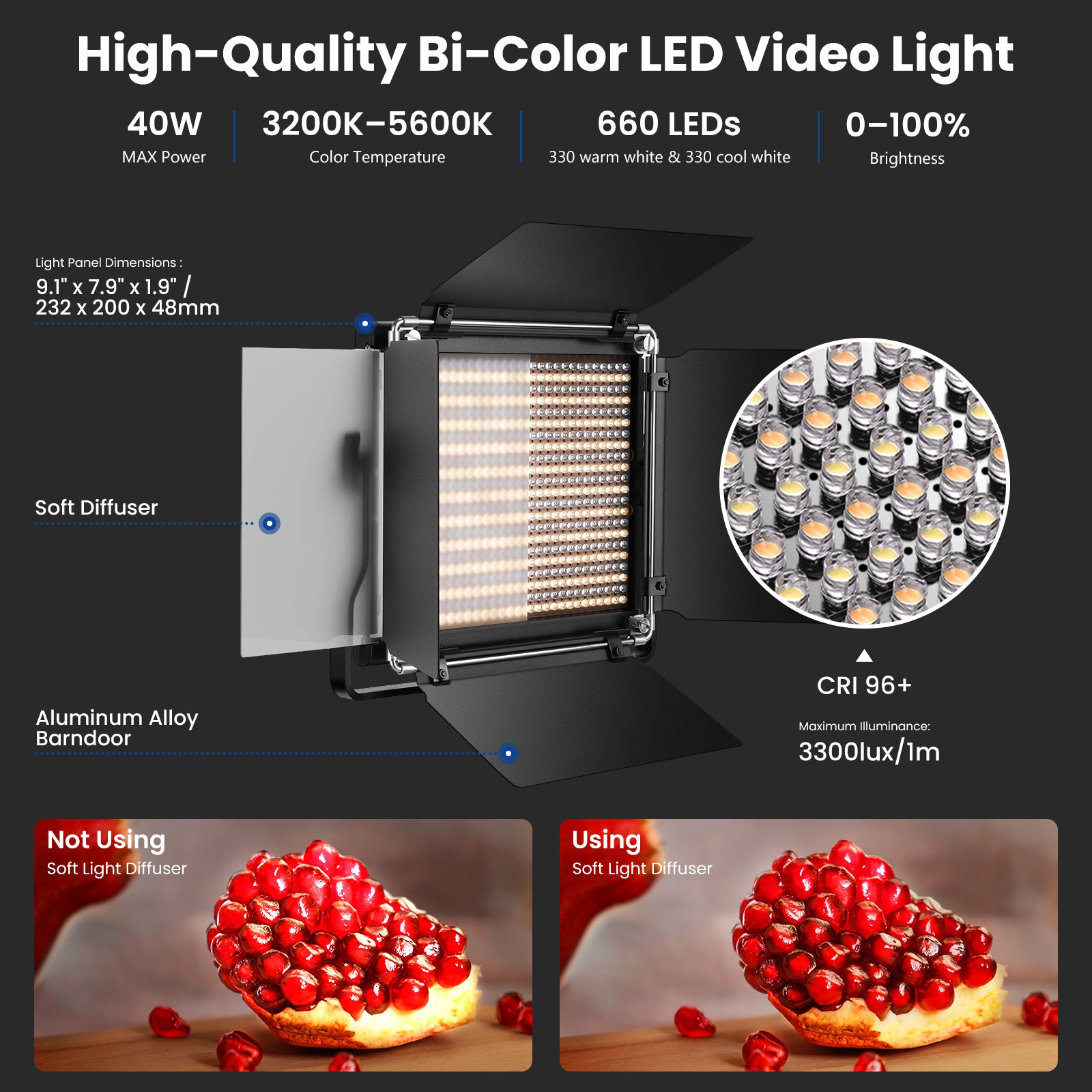 2 Pack NEEWER NL660 Bi-Color LED Panel Light with Stand Kit