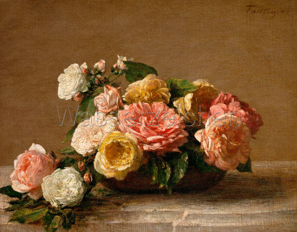 アンリ・ファンタン=ラトゥール Roses in a Bowl 1882 複製絵画 額装品