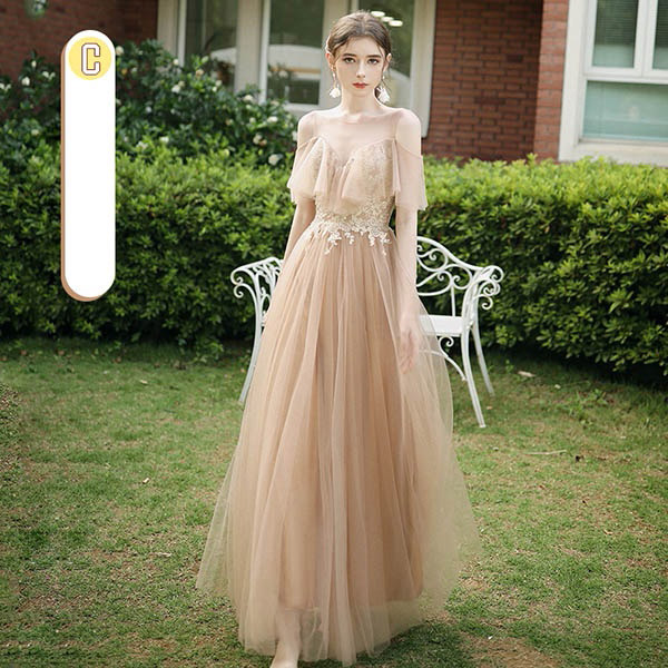 Newjoy / ロング丈 シフォンドレス ベージュ パーティードレス 4Type