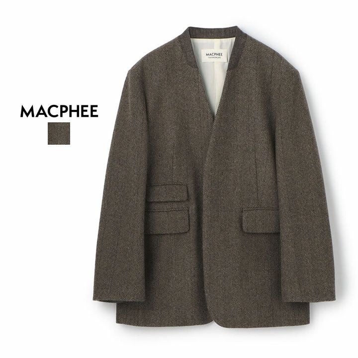 MACPHEE マカフィー｜アルパカヘリンボーン カラーレスジャケット 12