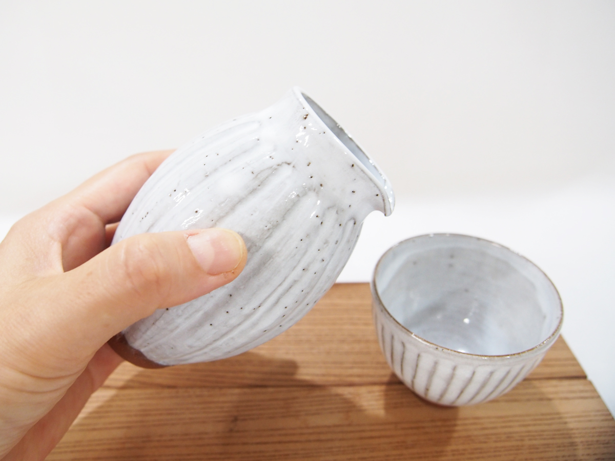 片口 白釉 流し掛釉 木箱 江戸 大片口 酒器 銘なし 片口