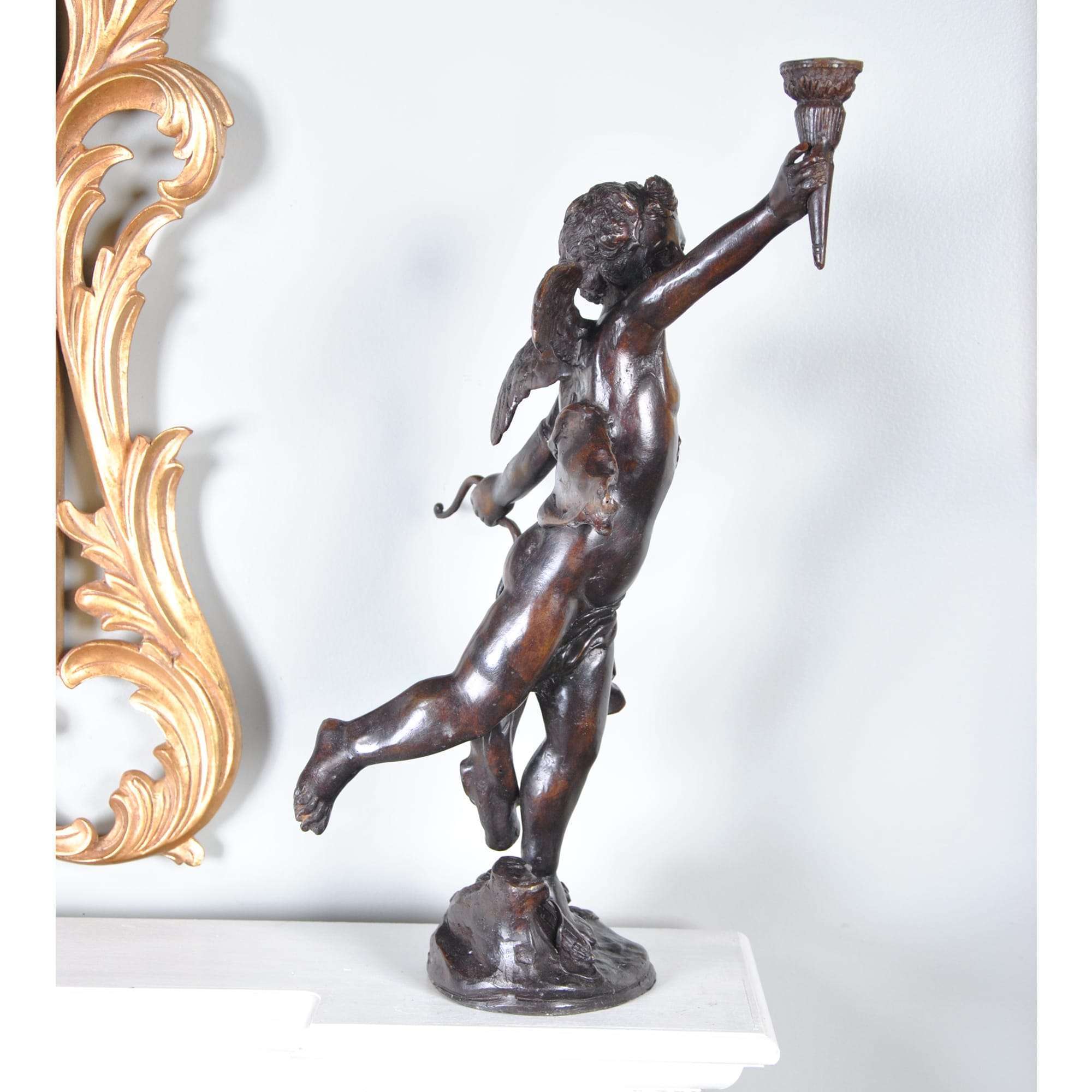 Winged Cherub琴弾天使1870sブロンズ彫刻FoundryMarks Winged Cherub琴