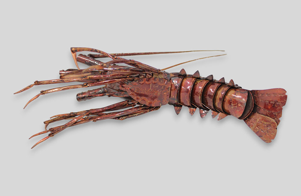 五十一代 明珍宗之作 銅製 伊勢海老 自在置物 共箱 D R8678