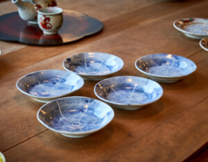 九谷焼初代須田菁華古九谷色絵菱形皿5枚 九谷焼初代須田菁華古九谷色絵