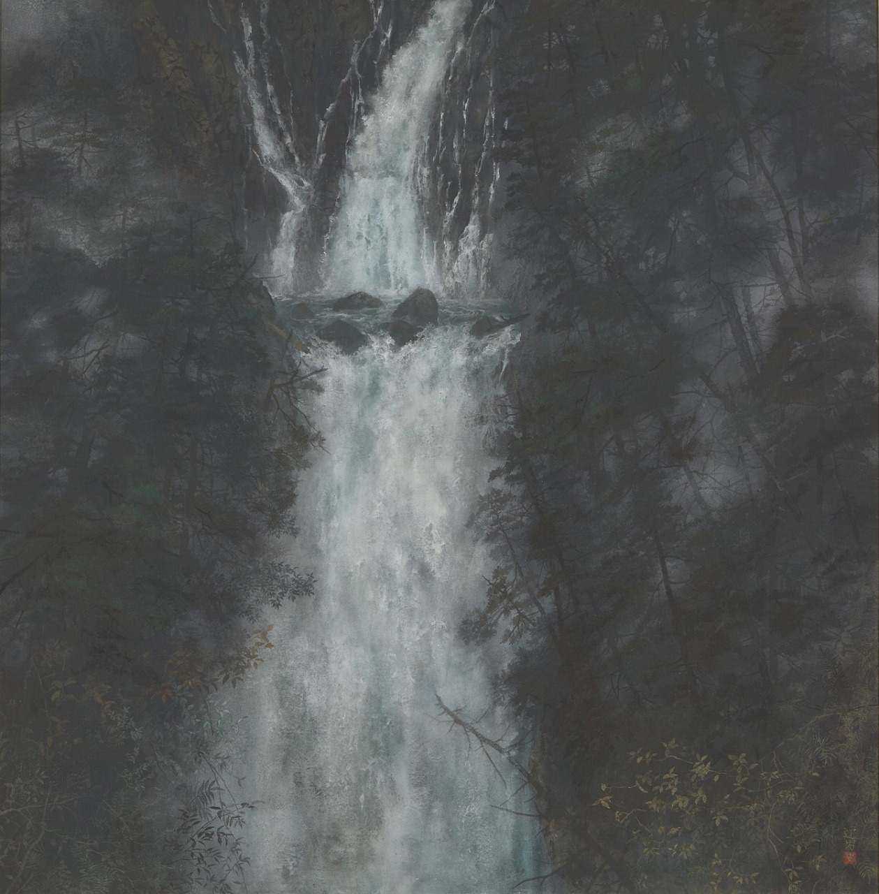 大野逸男作1.8尺横富士 高さ約145cm 幅約67cm 太巻二重箱 院展特待