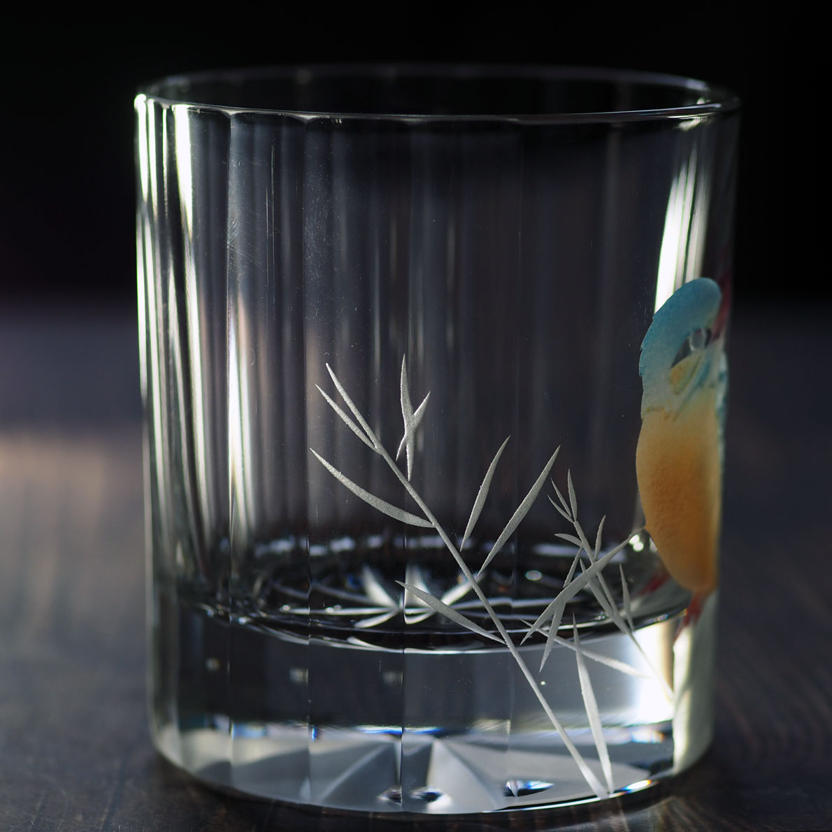 ガラス クリスタルロックグラス「彩色かわせみ」 自由工房 西田雅之