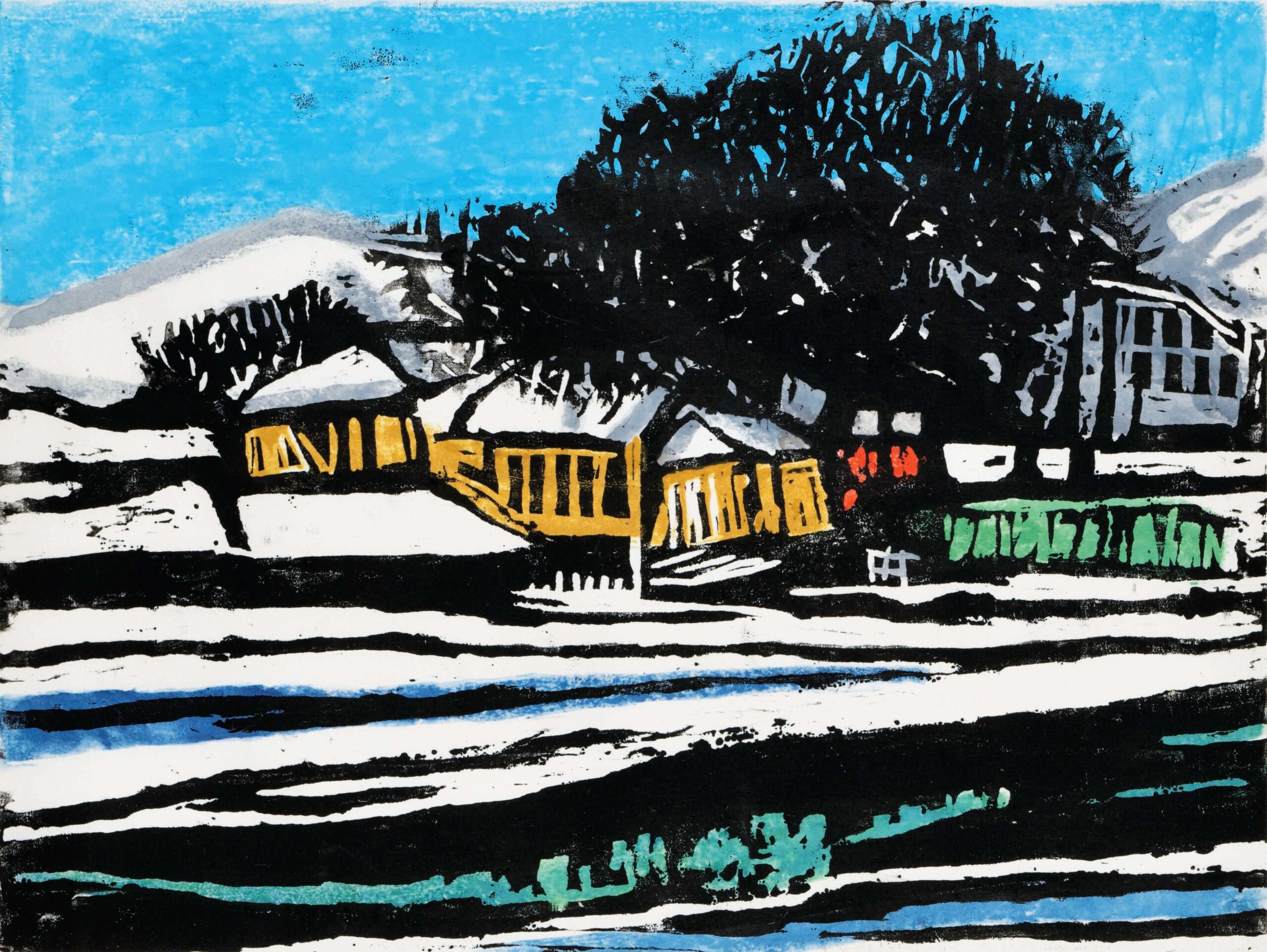 棟方末華 板画掛軸 瑞鳥図 日本板画院事務総局長作 軸先木 NO83 棟方末