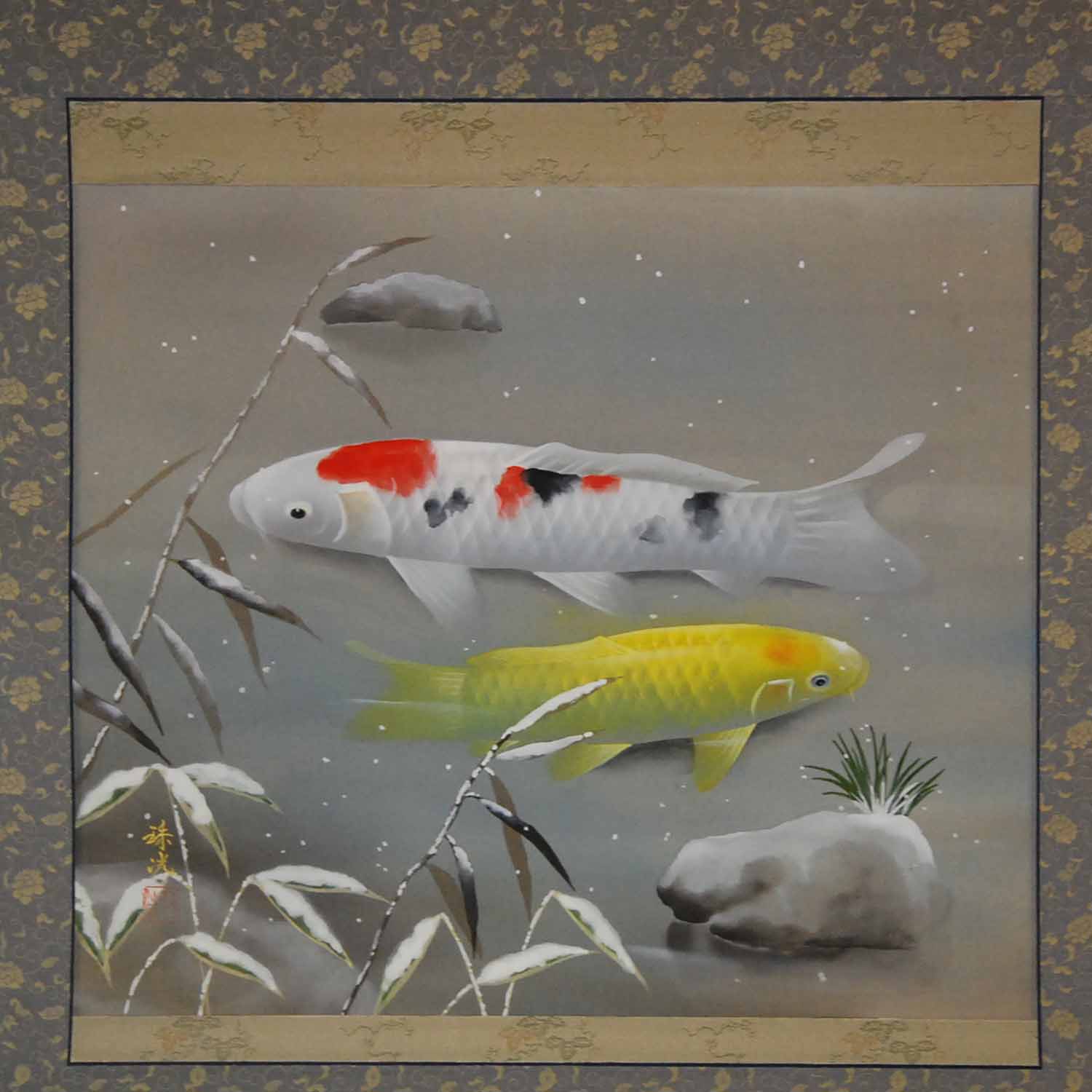 掛軸 岡本紫洸 『春宴』 大幅 共箱 二重箱 美品 【桜 月】 掛軸 岡本紫