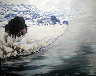 ☆冬の風景 油彩画 1909年 作家: Осенев N. I. オーセネフ ☆冬の風景