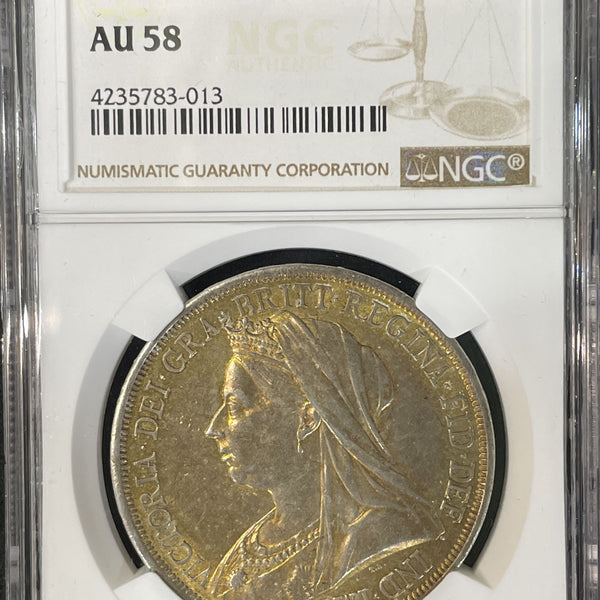 イギリス ヴィクトリア クラウン銀貨 オールドヘッド 1893年 NGC AU58