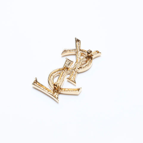 Very good condition YVES SAINT LAURENT YSL logo brooch gold WS8165