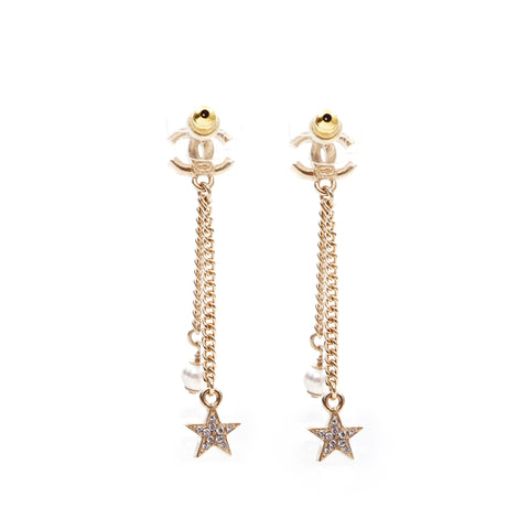 シャネル CHANEL 23A星モチーフラインストーン パール ピアス ゴールド