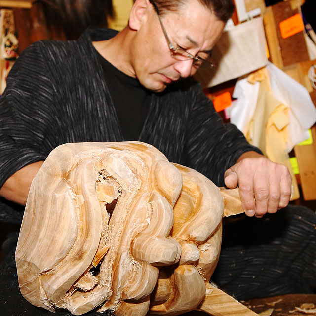 なまはげ館 【受注生産】石川千秋作 壁掛け用なまはげ木彫り面 二面板