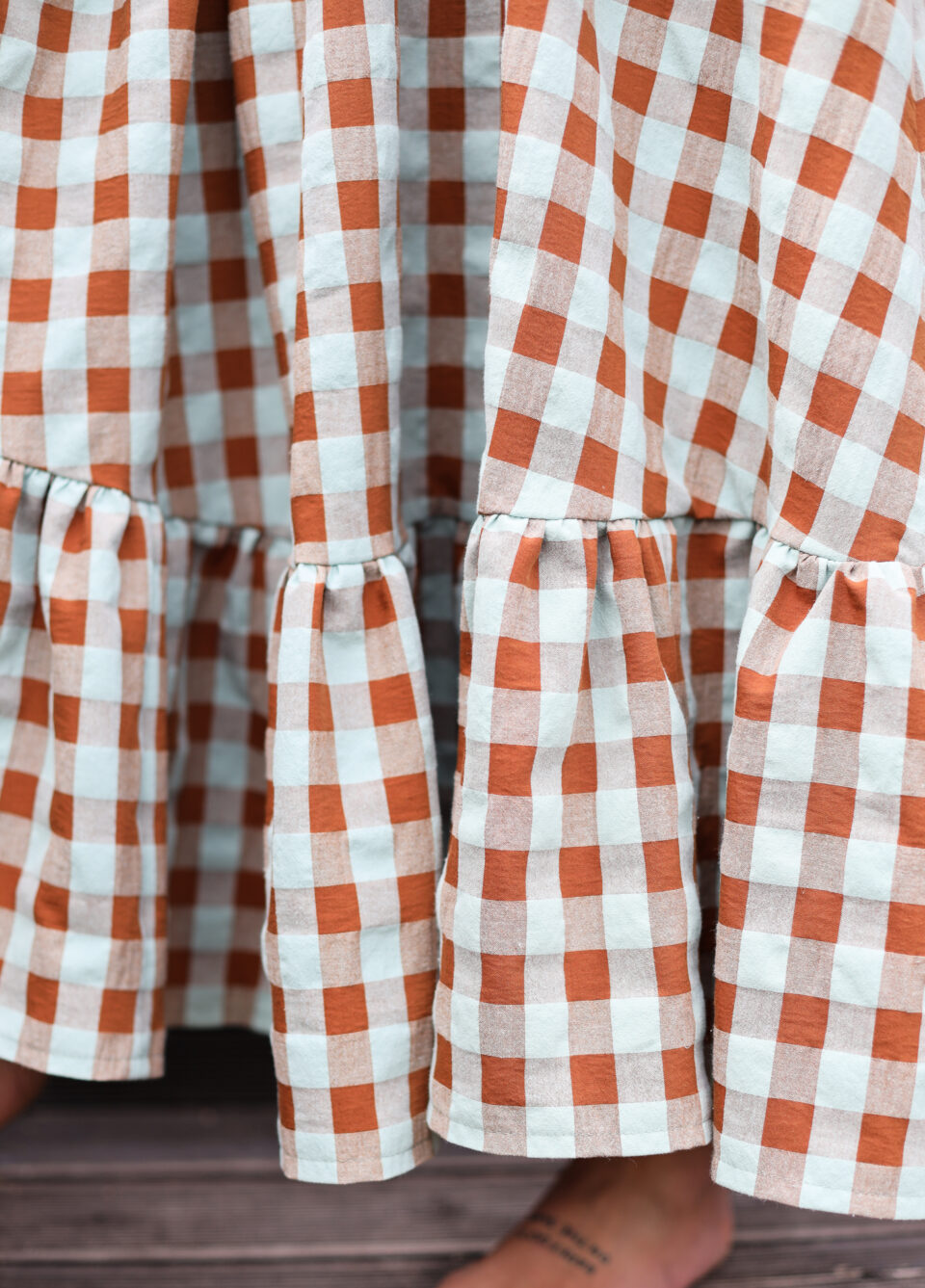 Puritan collar A line Maxi seersucker checks dress PHOEBE – OffOn