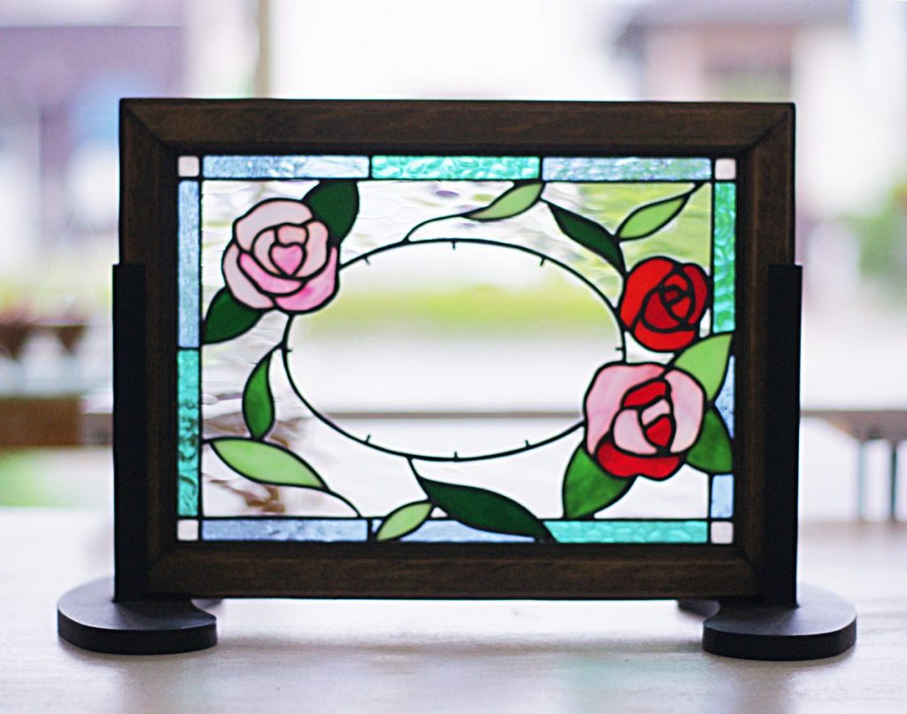 グラスアート 薔薇 ウェルカムボード ステンドグラスのウェルカム