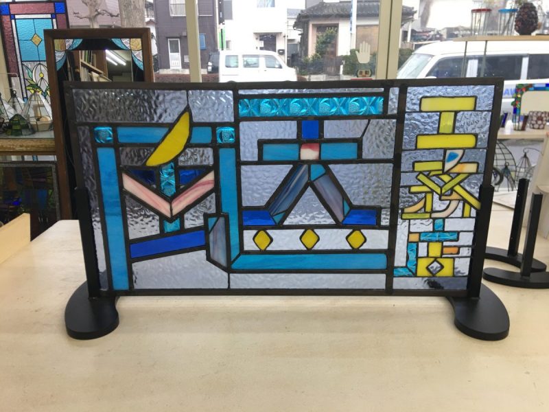 送料込み【希少】【幅67㎝】グレインベルト 特大ステンドグラス 看板