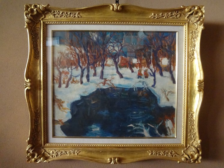 佐藤 哲三 〈油彩画〉「 沼のある風景」 | 岡仙汲古堂（おかせんきゅう