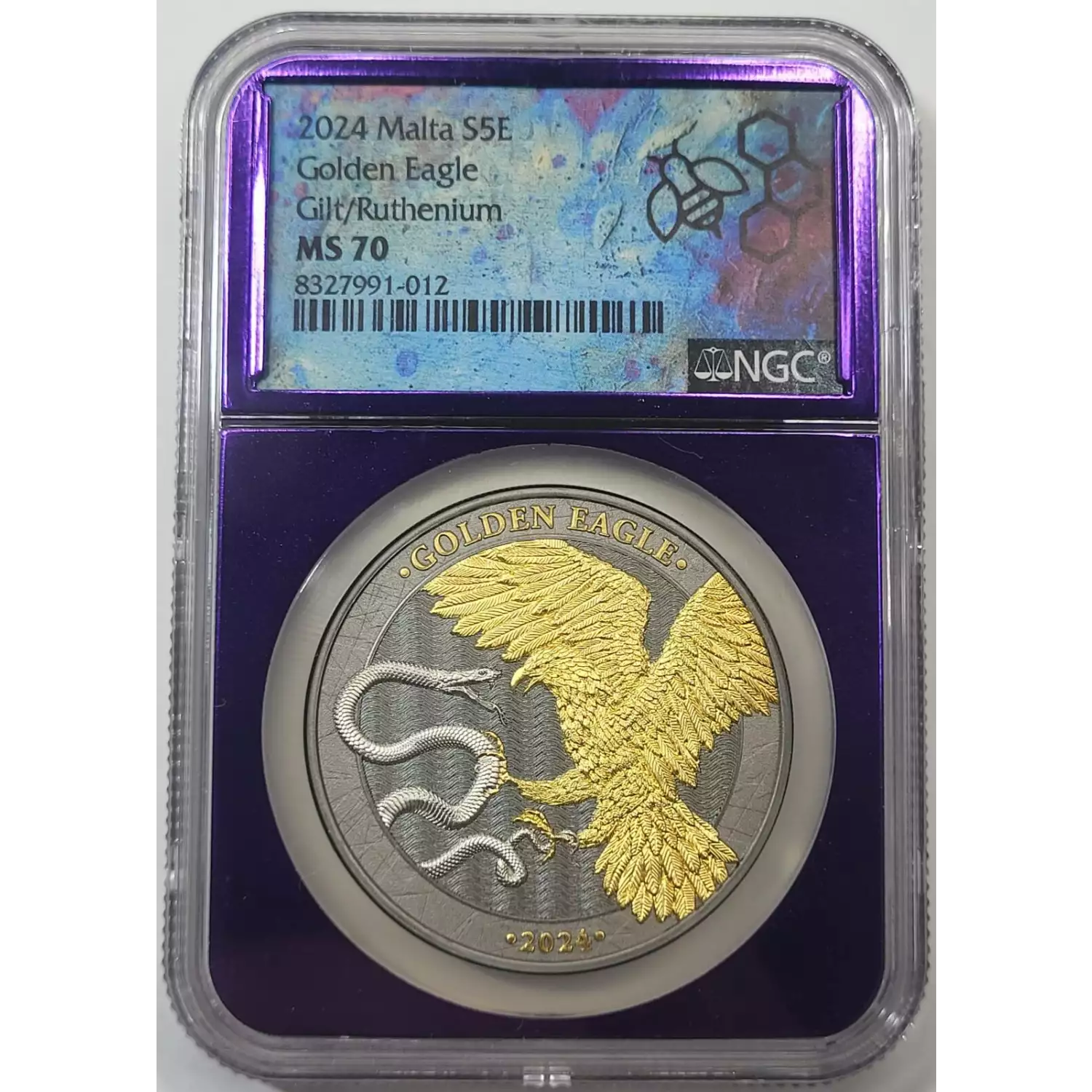 2024 Malta 1 oz Silver NGC MS-70 Golden Eagle Gilt/Ruthemium - Old