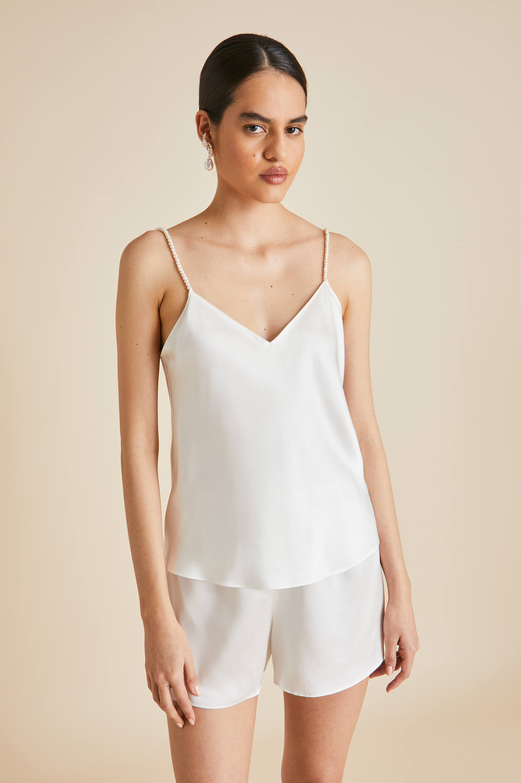 Elle Ivory Pearl Camisole Set in Silk Satin | Olivia von Halle