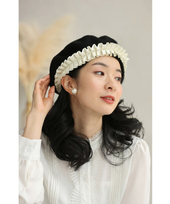 mini rodini 花柄ベレー帽・パンツセット ロゼットリボンのベレー帽子