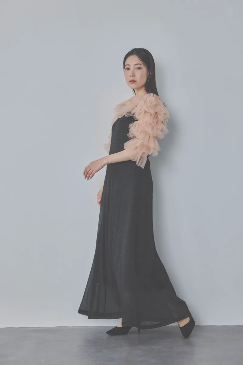 ブラックのティアードフリルボレロドレス[M,マタニティ] Lejaの