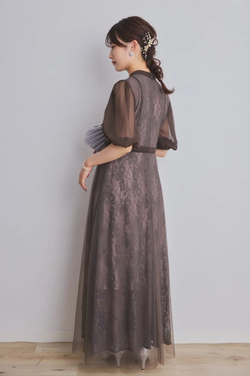グレーのハイウエストチュールレースドレス[S〜M対応] Lejaのレンタル
