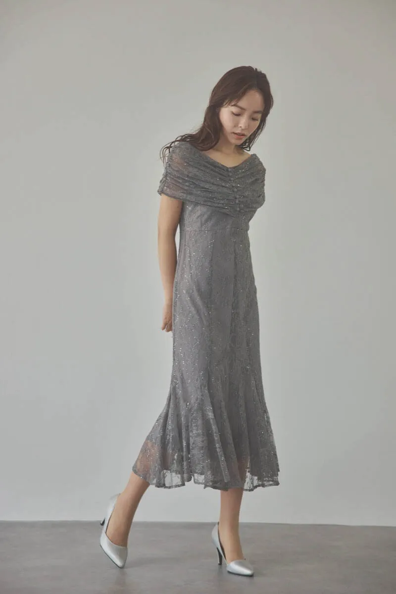 グレーのオフショルマーメイドレースドレス[M] Lejaのレンタル｜11