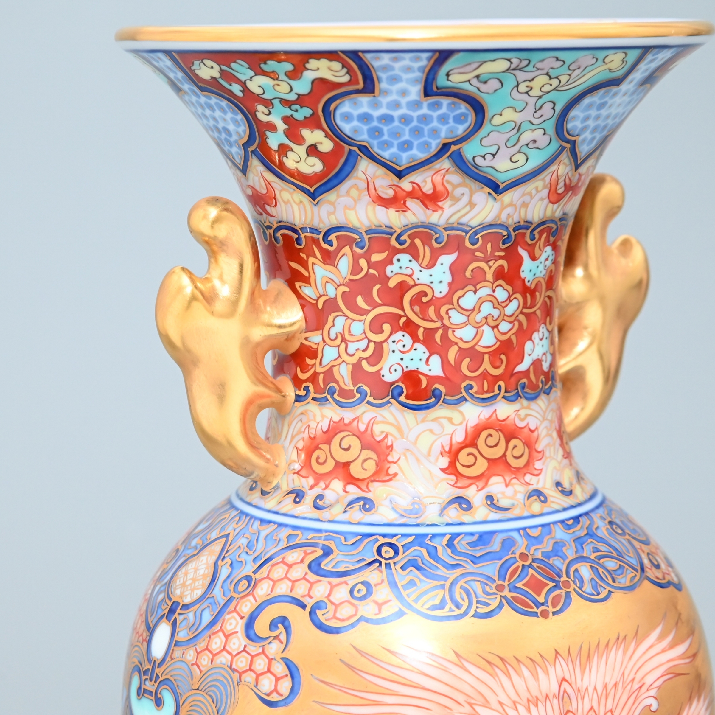 遠州窯 耳付花瓶 共箱付 中国美術 高さ30.5cm オブジェ インテリア