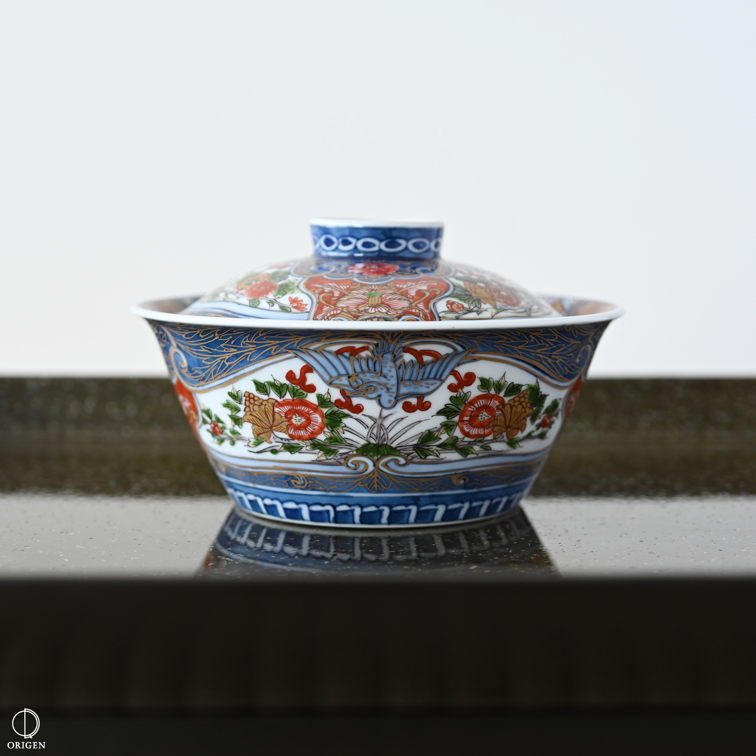 源右衛門】古伊万里の伝統 日本の名窯 舘林源右衛門作 染錦舞鶴文 鶴首