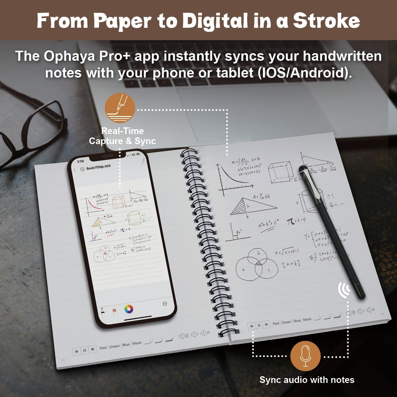 Ophaya 2-in-1 Digital Pen Writing Set: Capture, Record, and