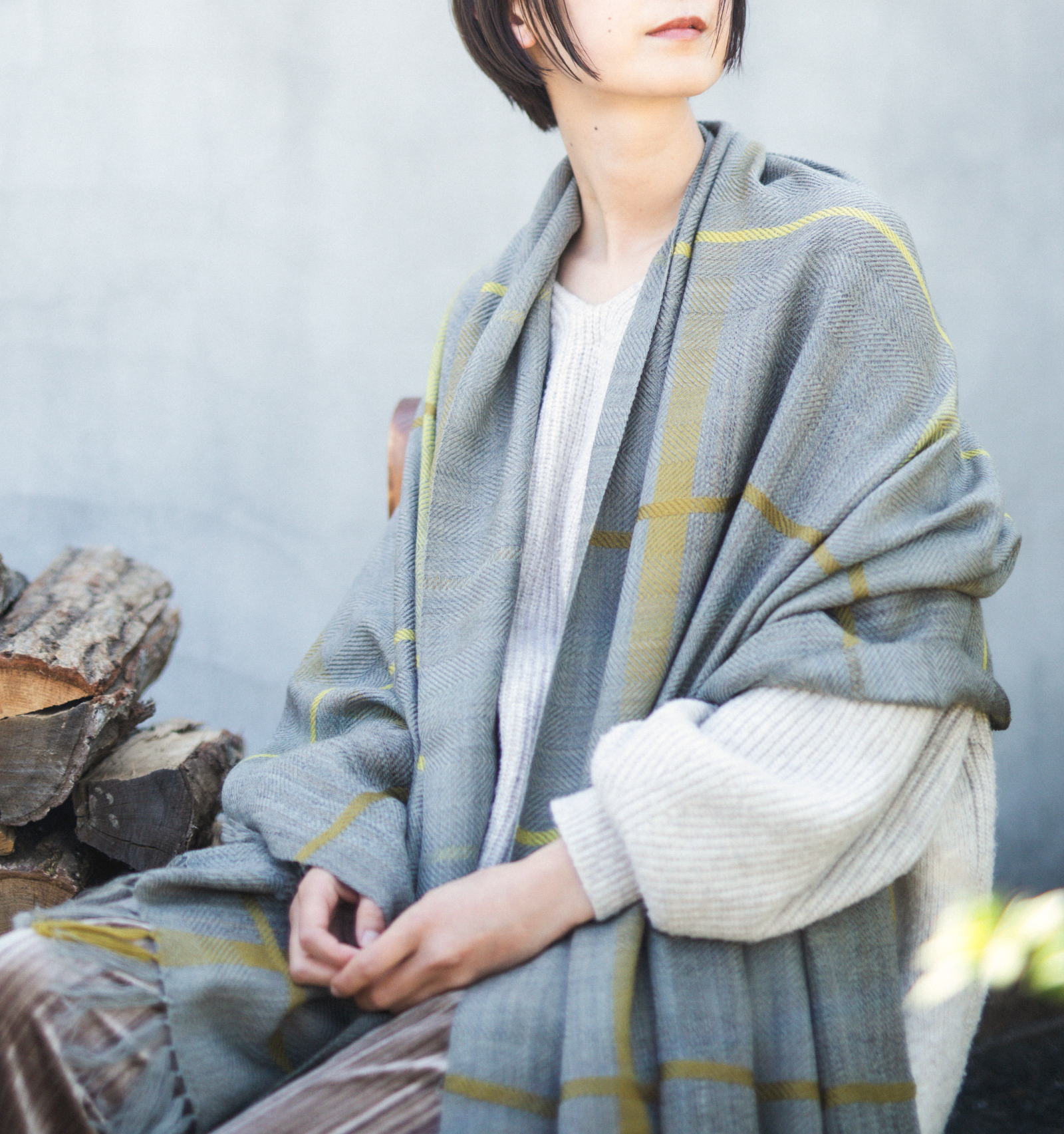 AYA ウールショール ウィンドウペーン グレージュ | 【公式】工房織座