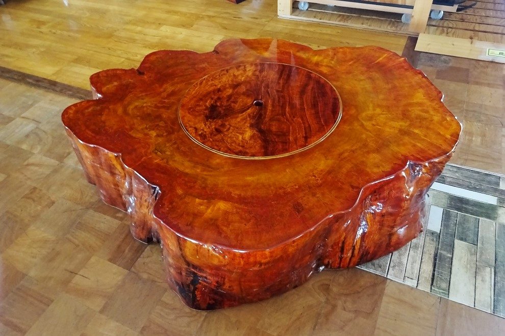 秋山郷山源木工無垢輪切りテーブル