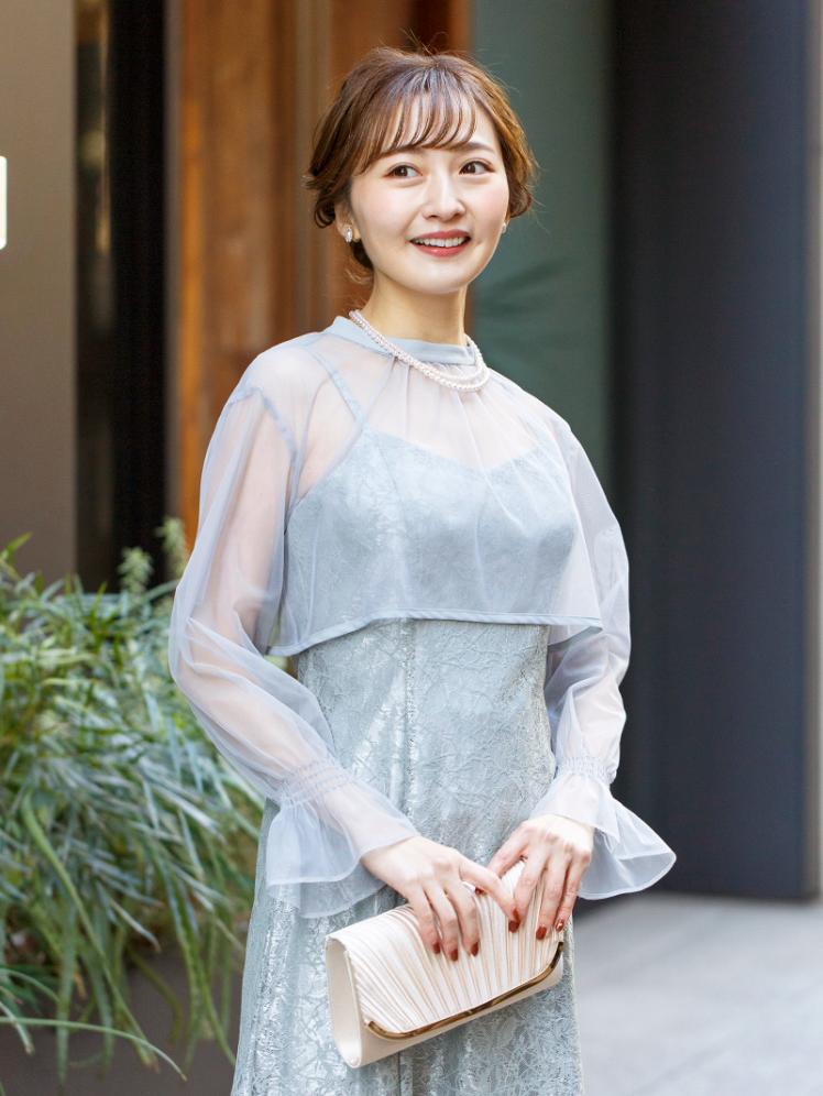 オフショルダー グレー レースドレス LEJA オフショルダー レース