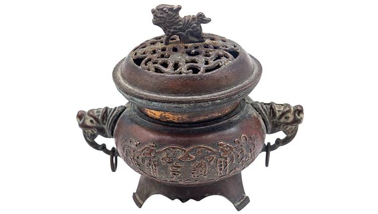 中国 古銅 象摘三つ足香炉 T90刻印 象香炉 二点まとめて U R9396 中国