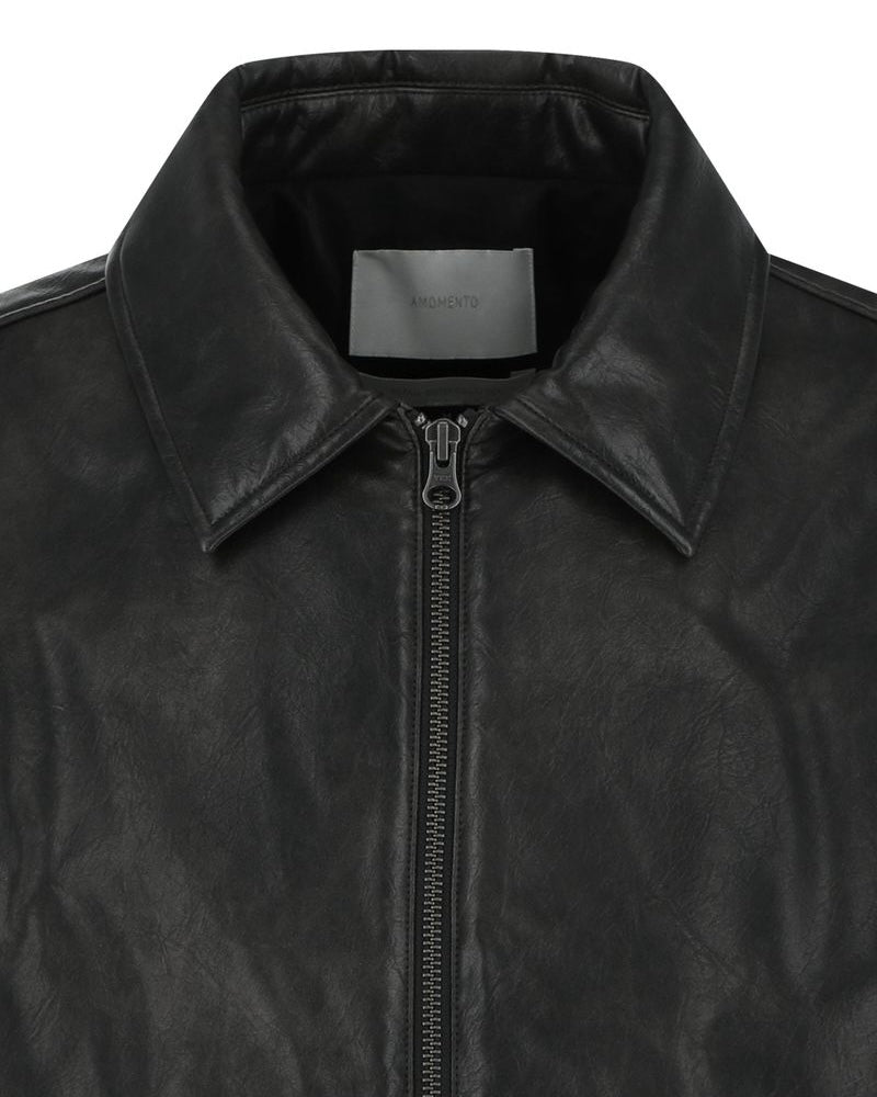 AMOMENTO】SYNTHETIC LEATHER BLOUSON - BLACK