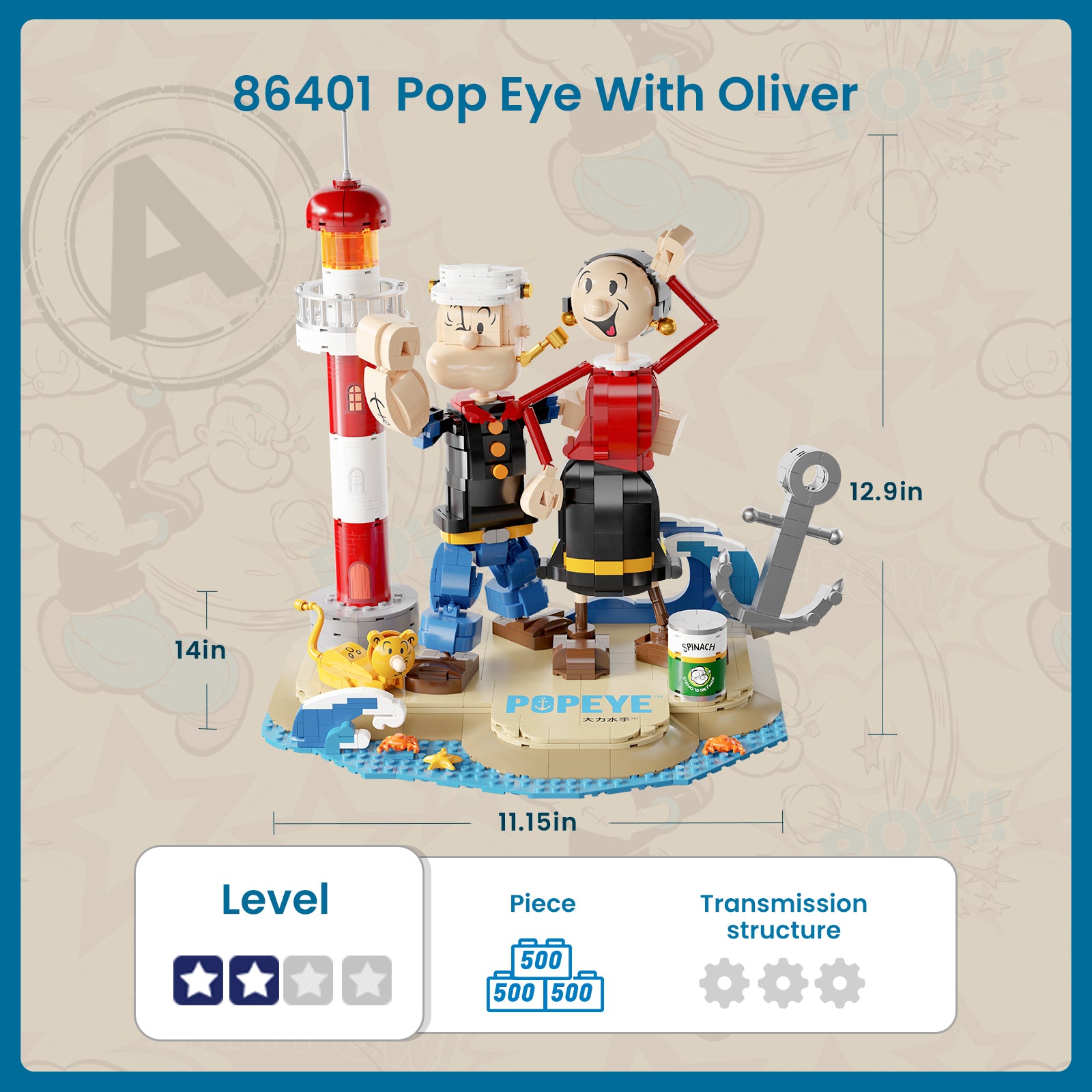 Popeye Toy Building Kit | Popeye & Olive Poseable Brick Set