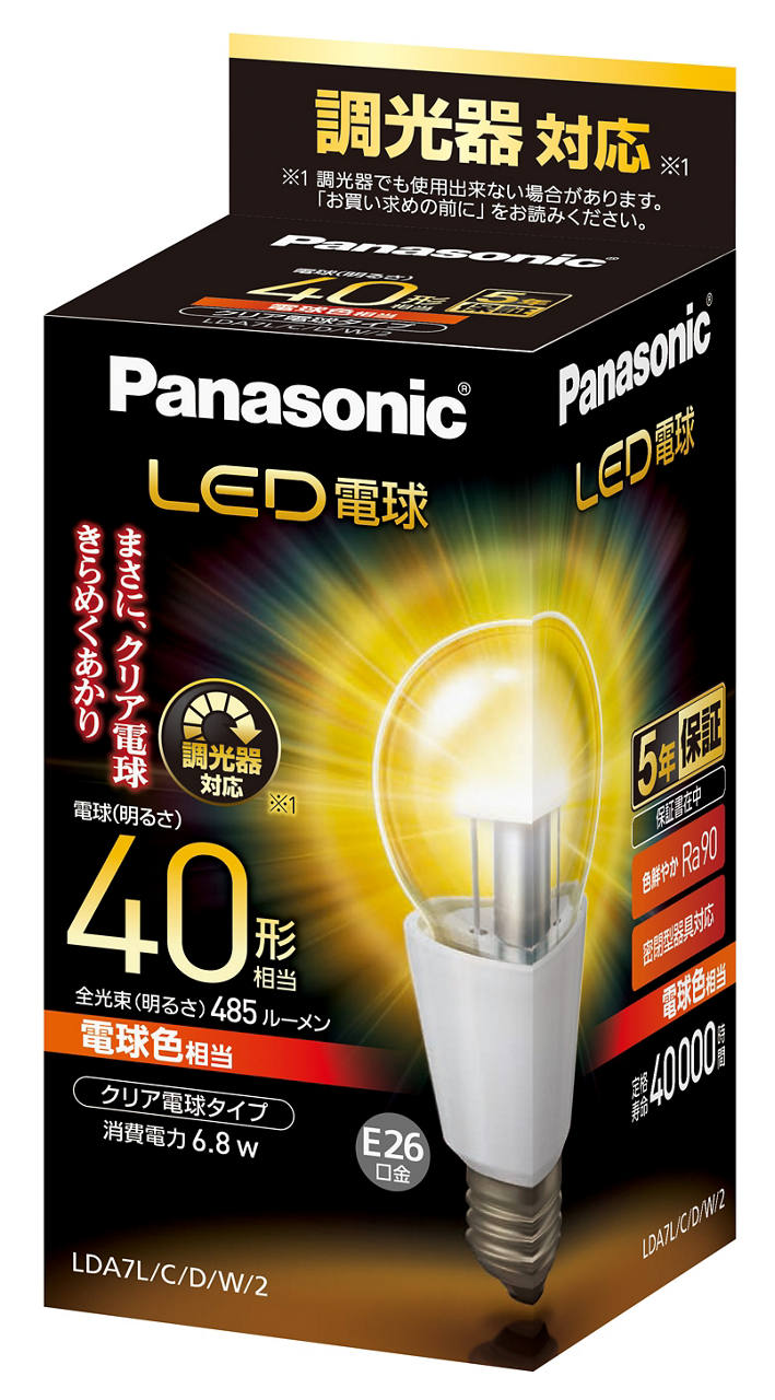 概要 LED電球 クリア電球タイプ 6.8W (電球色相当/調光器対応