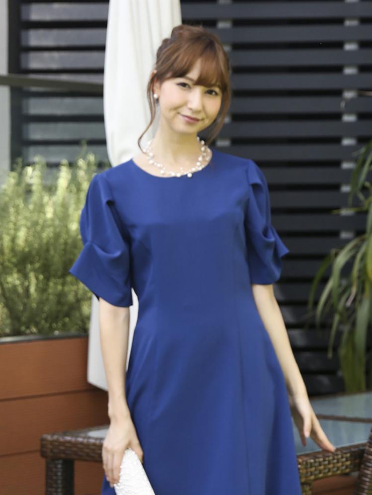 フレアスリーブドレス(ブルー)K1-215BU-M | パーティドレススタイル