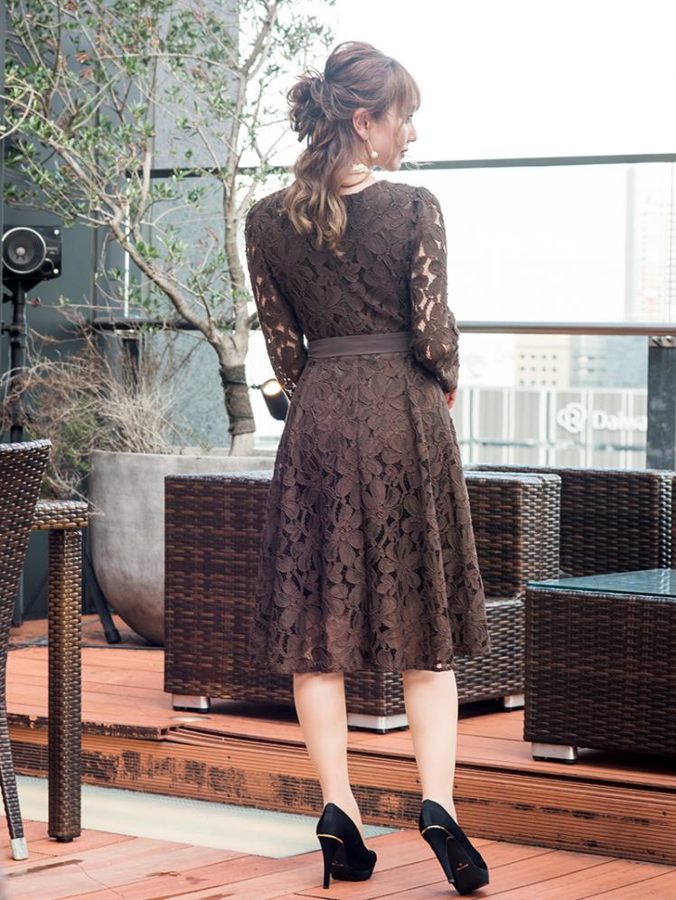 総レースフレアドレス(ダークブラウン)K1-250DB-M | パーティドレス