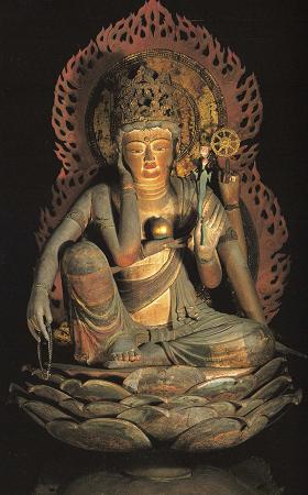 観心寺如意輪観音像：密教仏の典型で、六臂像（腕が六本）の代表作