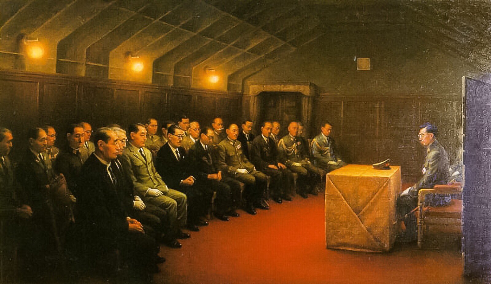 複製 白川一郎「最後の御前会議」額装 終戦の詔書 天皇陛下 大日本帝國