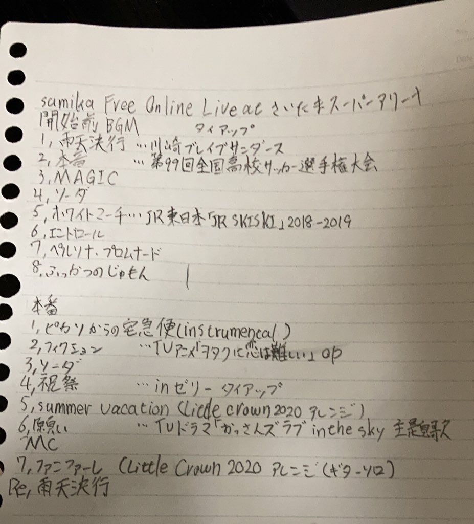 sumika オンライン ライブ 配信 2021/2/11 セトリ - ライブ-セットリスト