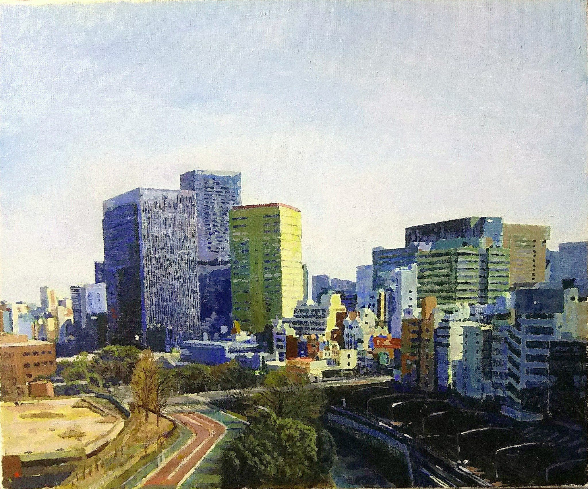 絵画 645 油絵/風景/街景/東京/東京湾/埠頭/晴海/豊洲/P8号 風景画 F60