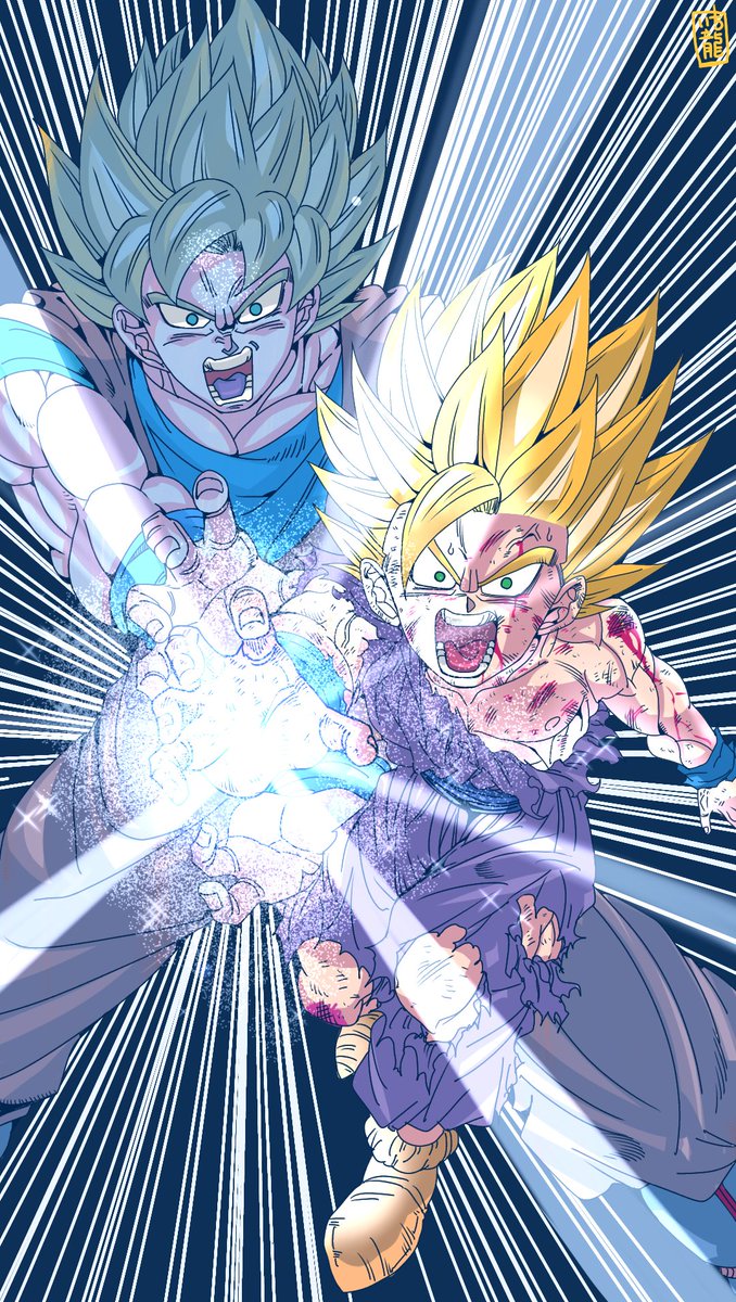 ドラゴンボール イラスト 悟空 悟飯 親子かめはめ波 30cm×30cm