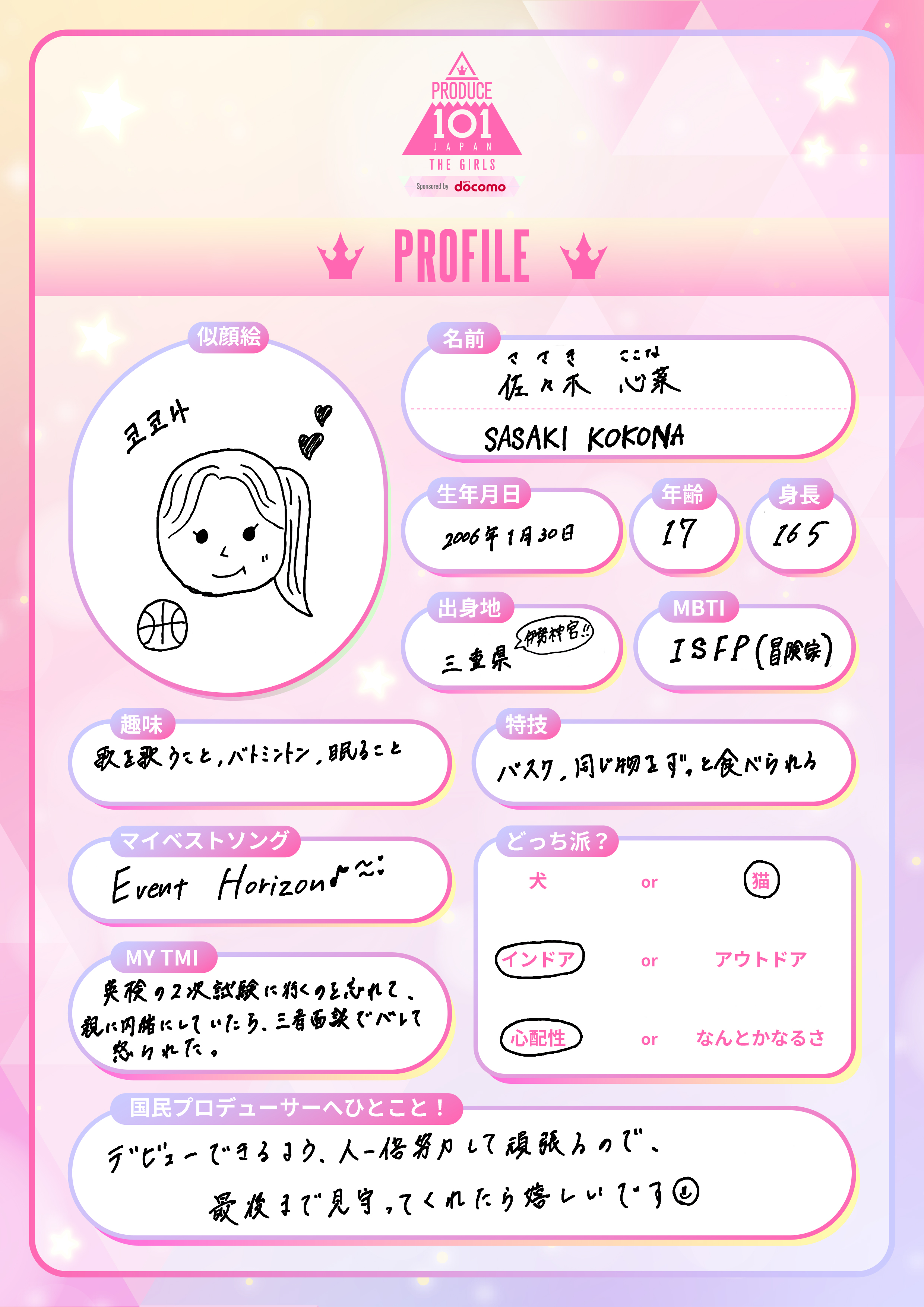 佐々木心菜 日プ女子 ネームプレート 缶バッチ チームC ミーアイ