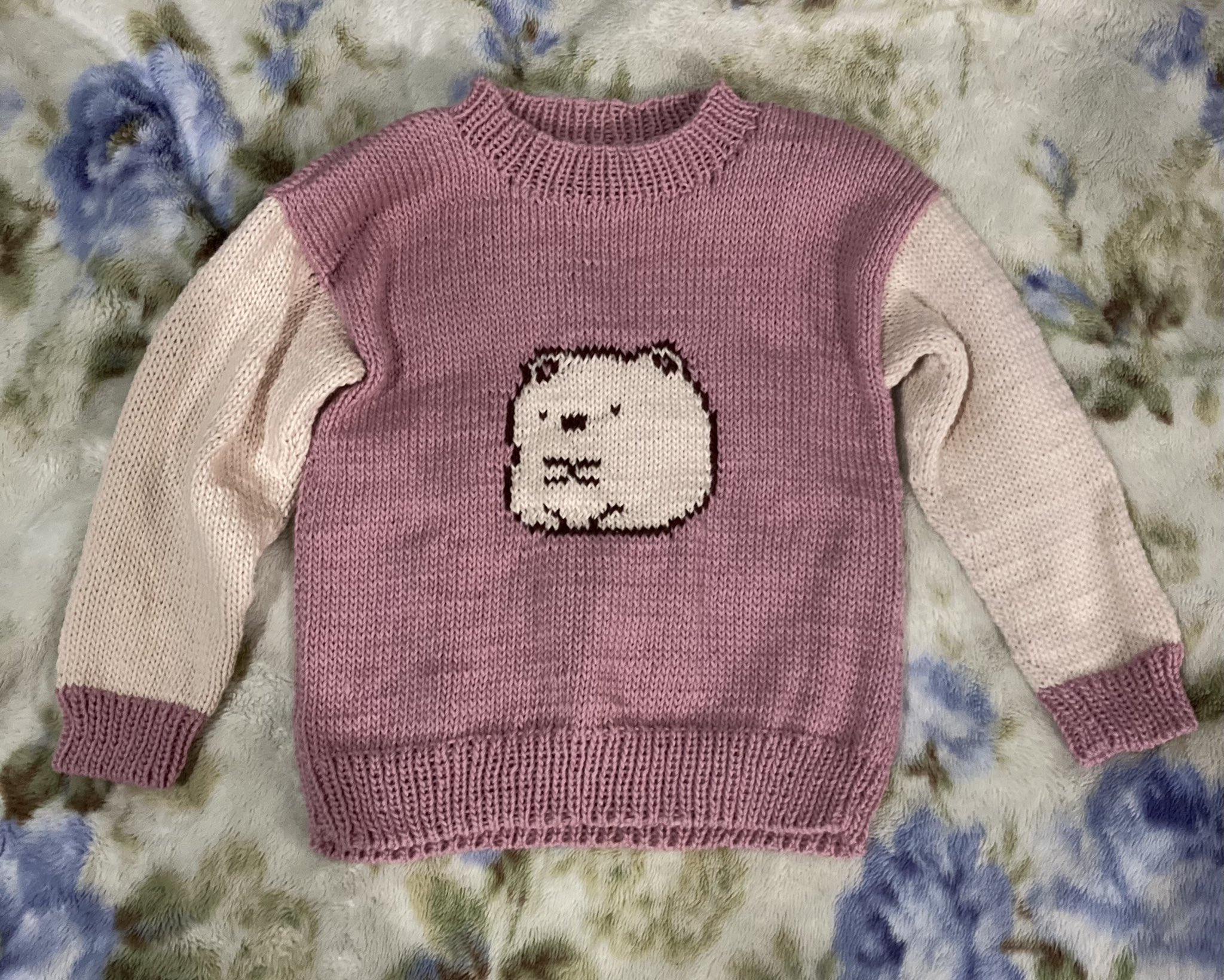 ヴィンテージドイツ メリノツィードニット棒針手編みハート＆蜂柄 中綿