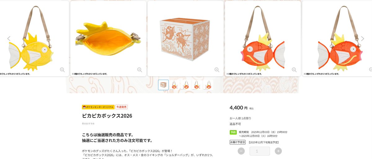 段ボール未開封】ピカピカボックス 2026 コイキング ショルダーバッグ